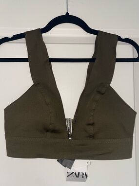 Zara Olive Green Plunge Bikini Top